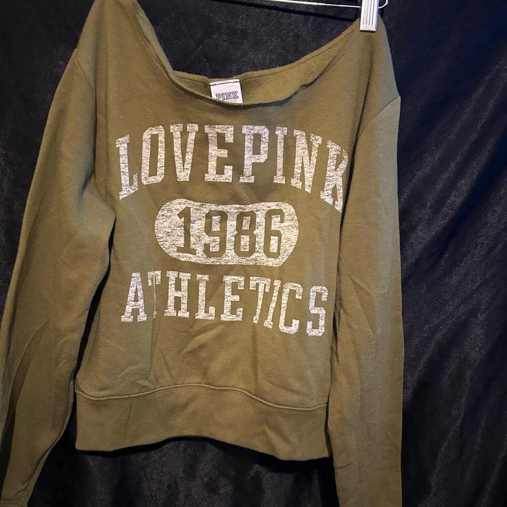 PINK Victoria's Secret Olive Sweatshirt with White Print